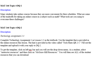 MAT 144 Topic 4 DQ 1, DQ 2